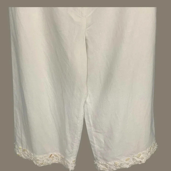 Spenser Jeremy Linen Blend Cropped Pants Women Size 12 White Shell Embellished - Picture 4 of 15